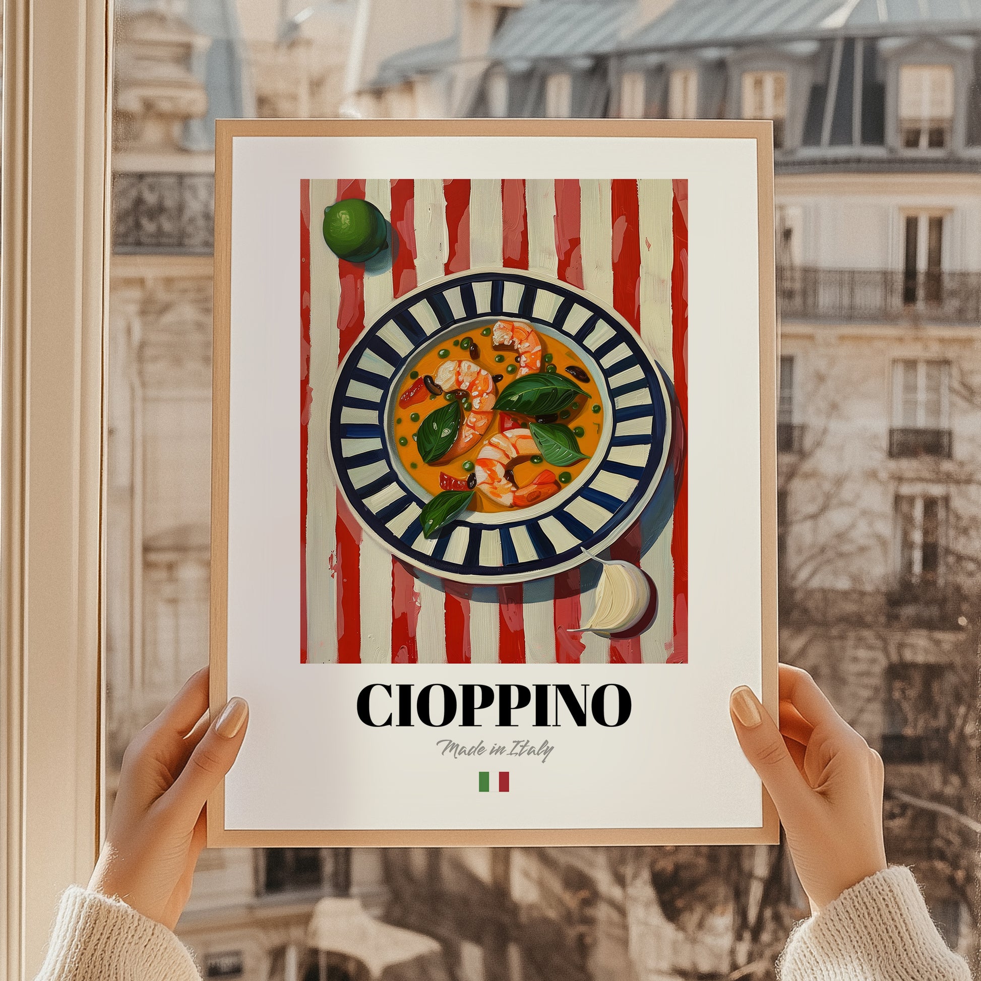 Cioppino – Italian Soup Dish, Bistro Still Life, styled in a charming Paris street view