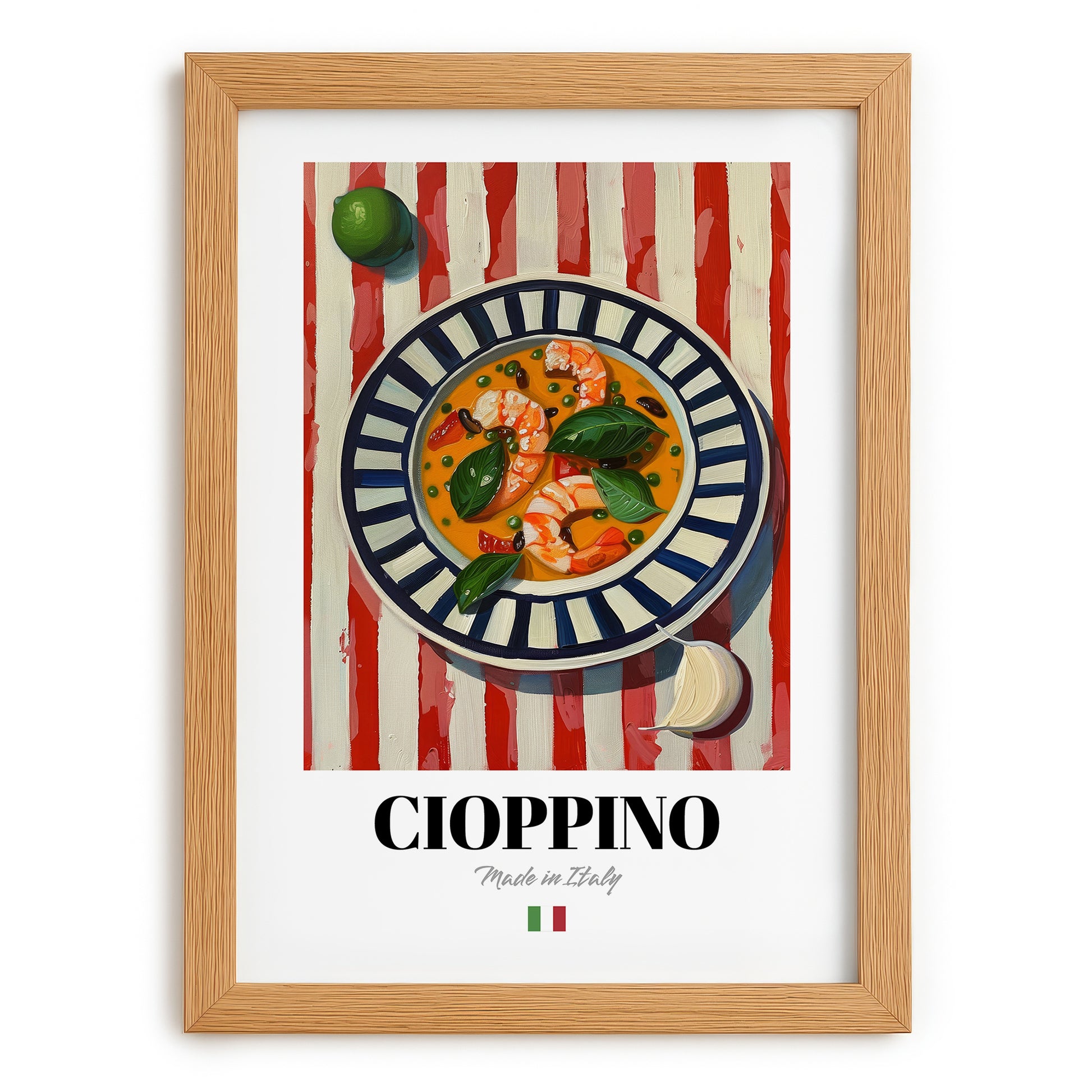 Cioppino – Italian Soup Dish, Bistro Still Life, set in oak frame