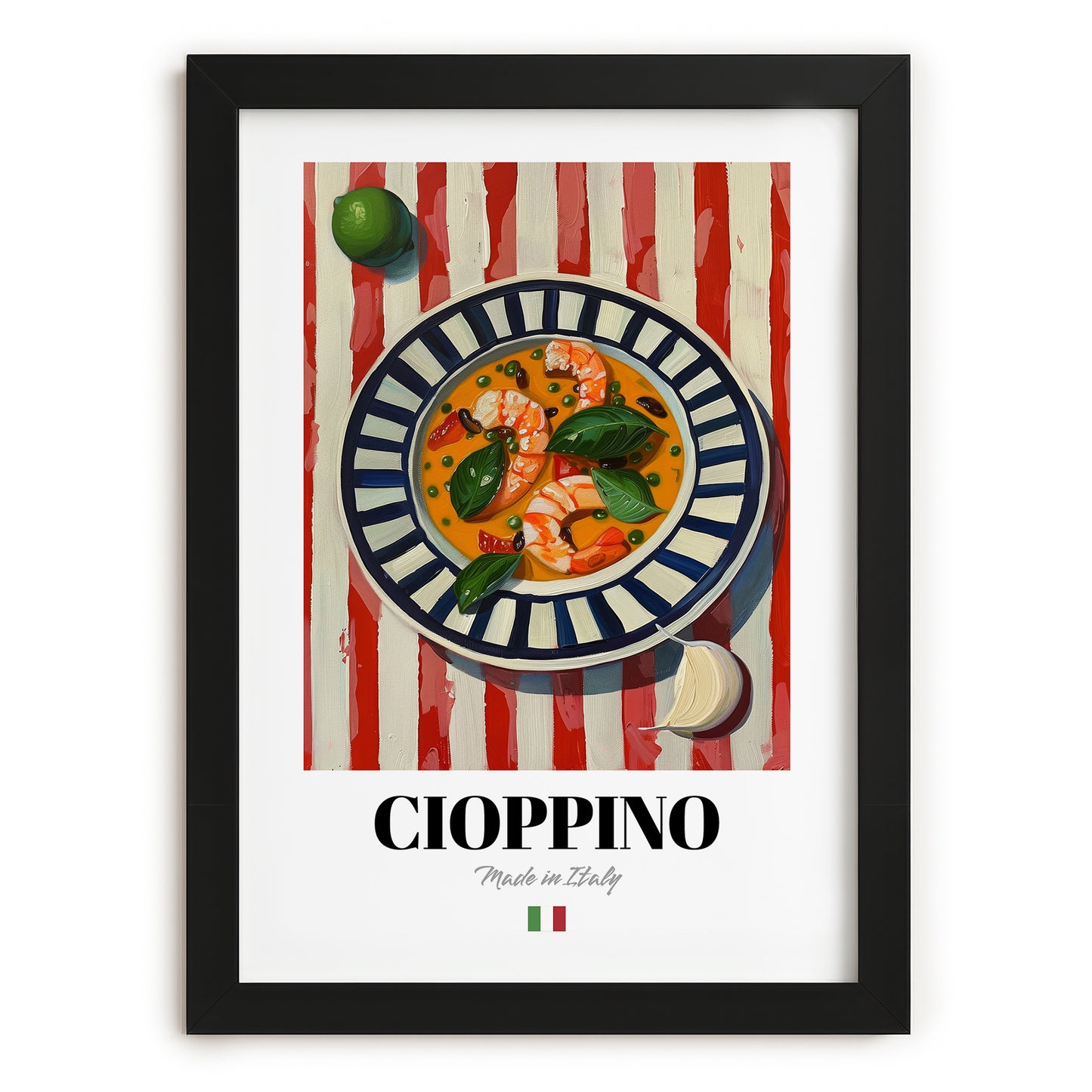 Cioppino – Italian Soup Dish, Bistro Still Life, in sleek black frame
