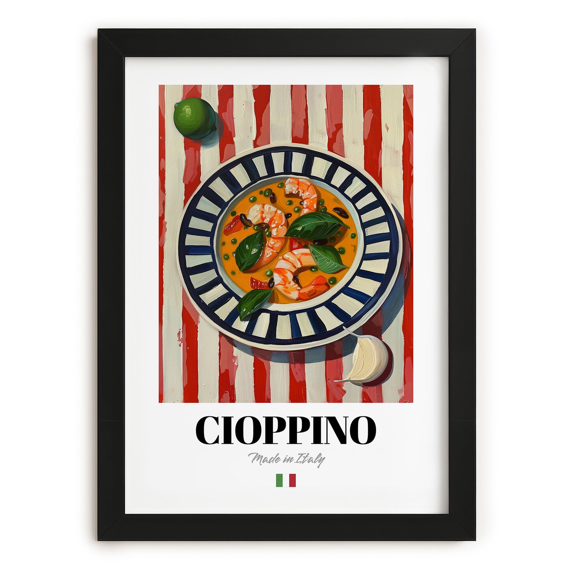 Cioppino – Italian Soup Dish, Bistro Still Life, in sleek black frame