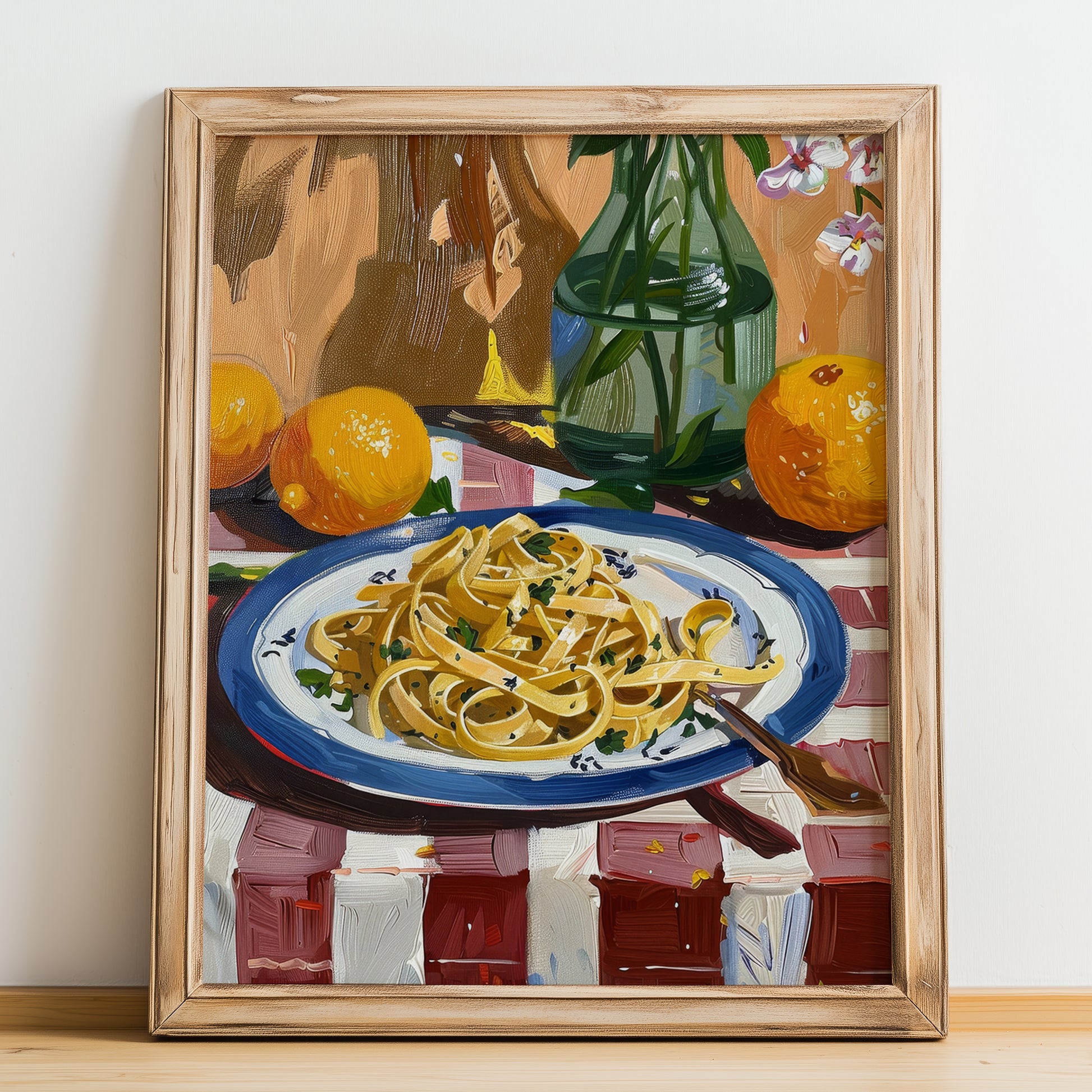 Pasta Carbonara – Italian Pasta, Ristorante Print, no-text version framed in wood