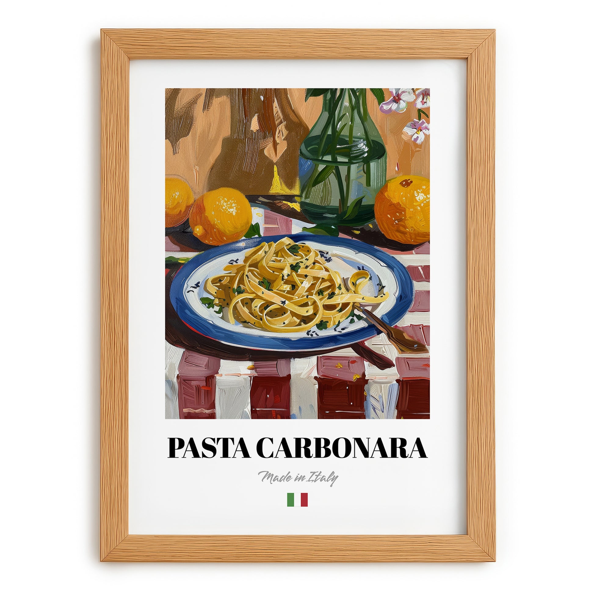 Pasta Carbonara – Italian Pasta, Ristorante Print, set in oak frame