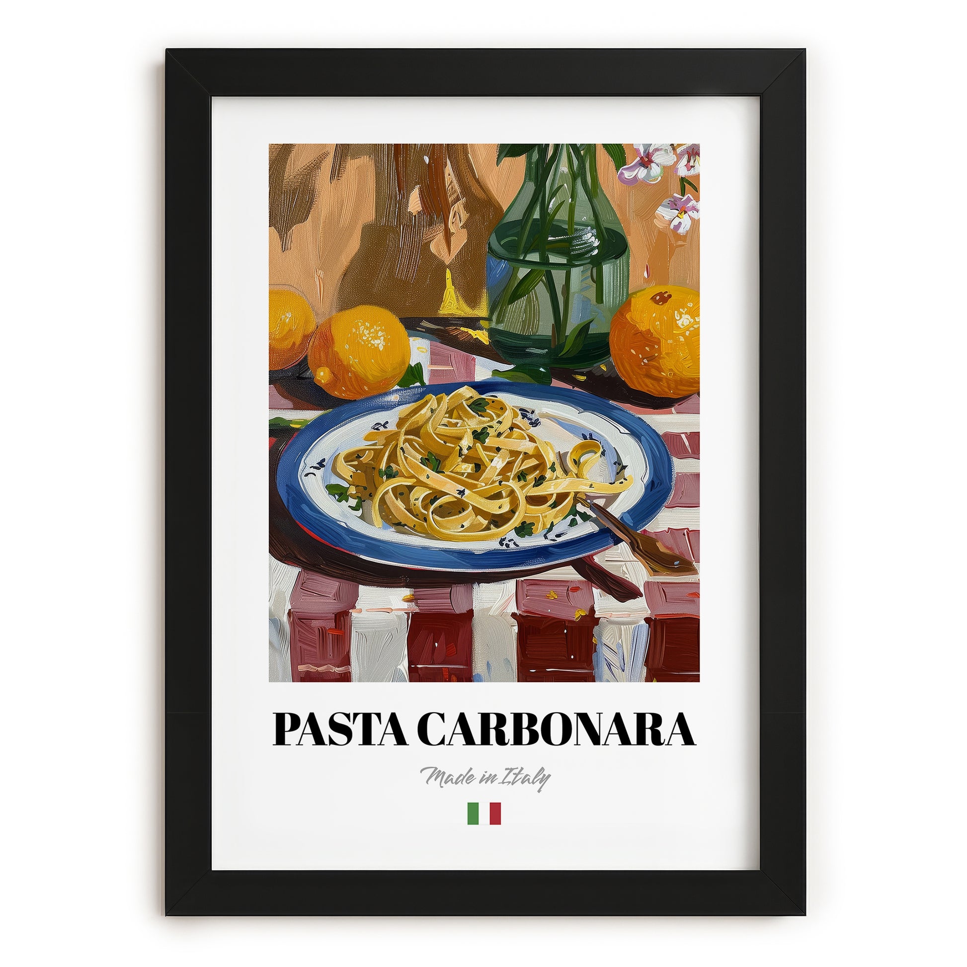 Pasta Carbonara – Italian Pasta, Ristorante Print, in sleek black frame
