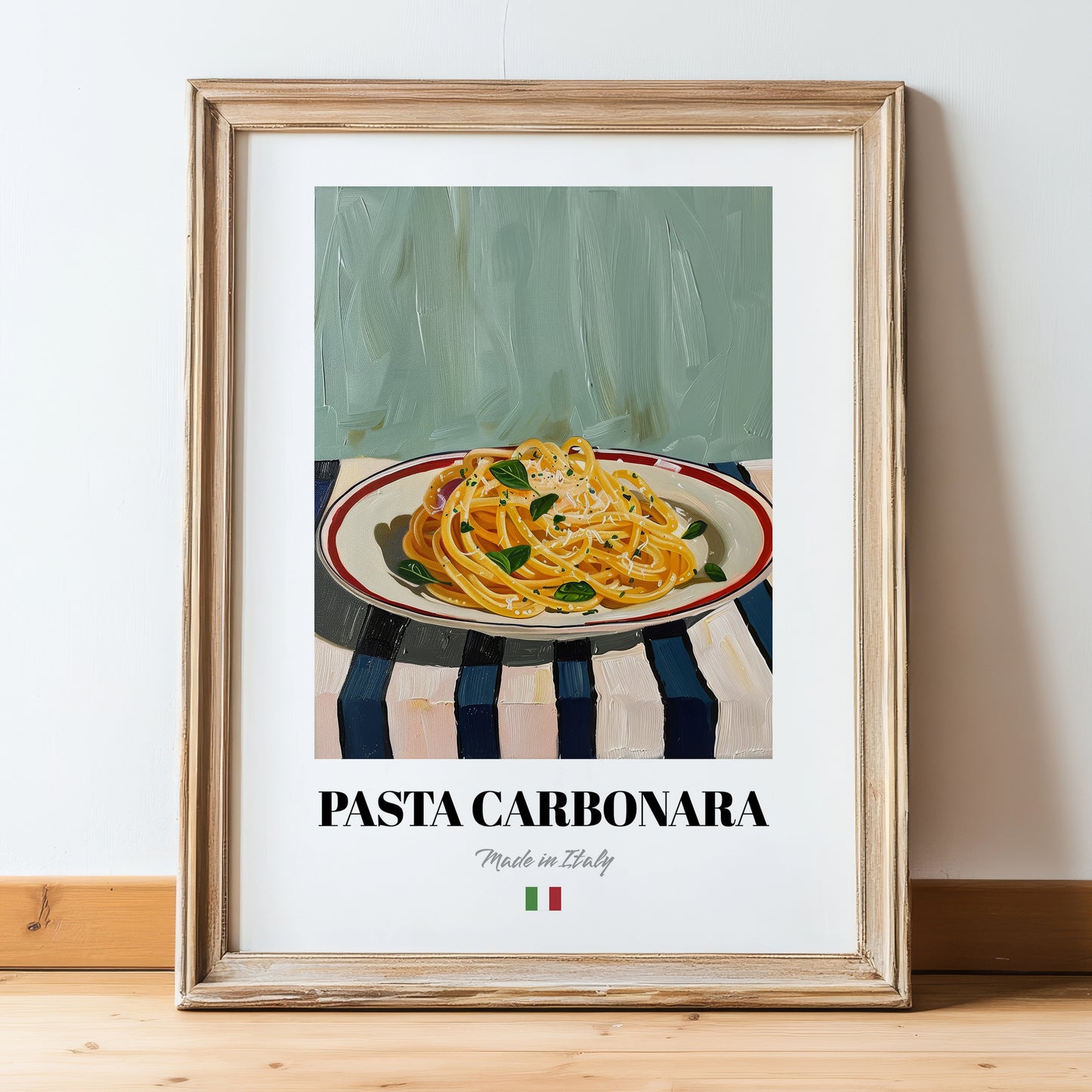 Pasta Carbonara – Italian Pasta, Ristorante Poster, in wooden frame leaning on the floor