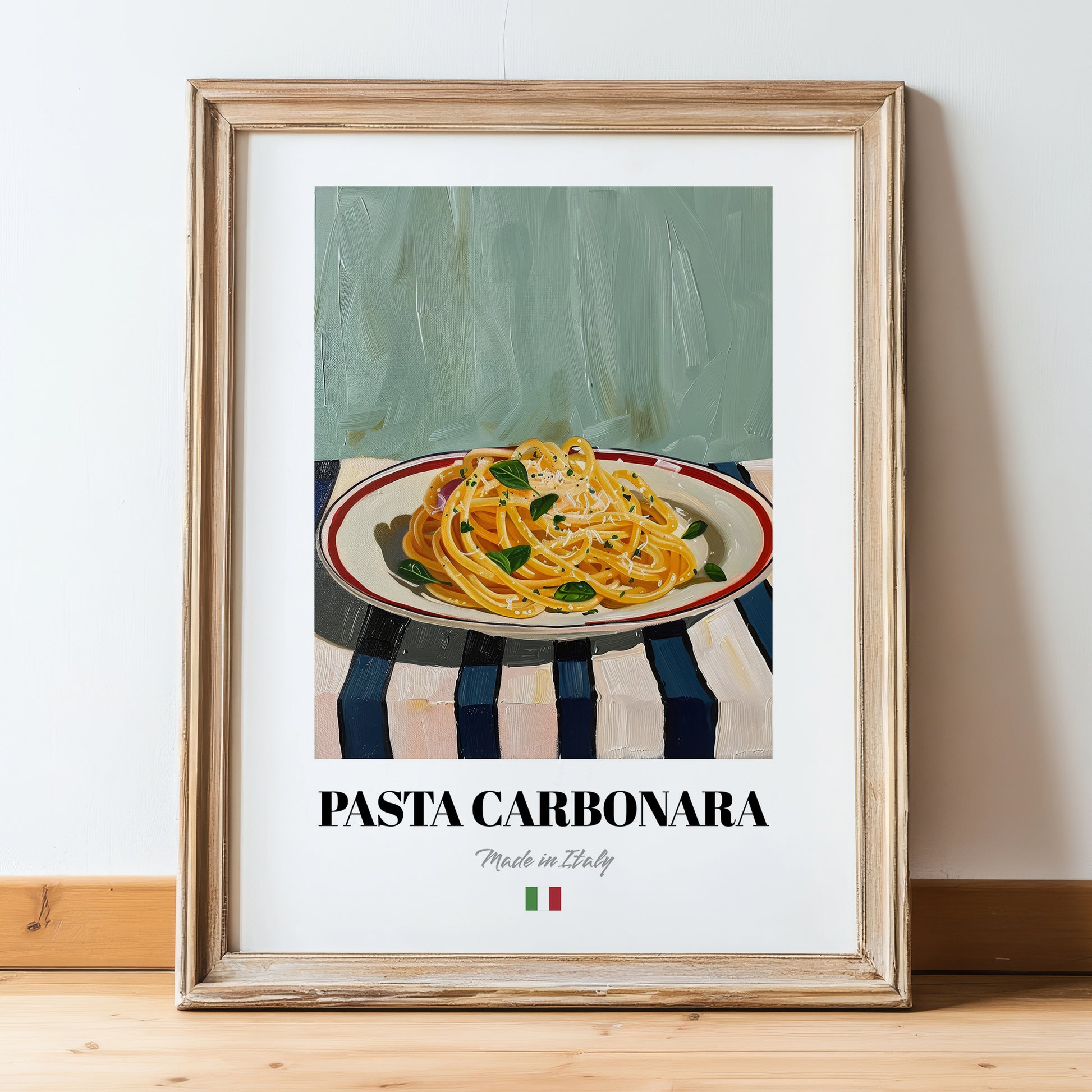 Pasta Carbonara – Italian Pasta, Ristorante Poster, in wooden frame leaning on the floor
