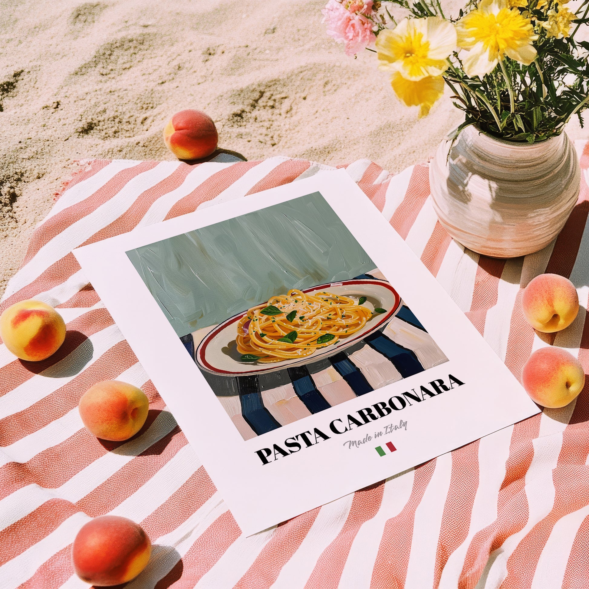 Pasta Carbonara – Italian Pasta, Ristorante Poster, unframed on coastal sand