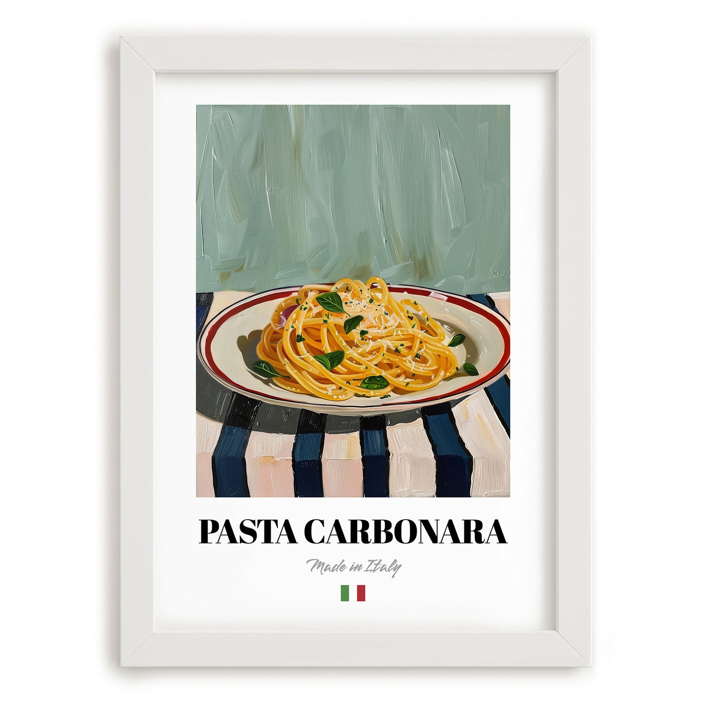 Pasta Carbonara – Italian Pasta, Ristorante Poster, placed in minimal white frame