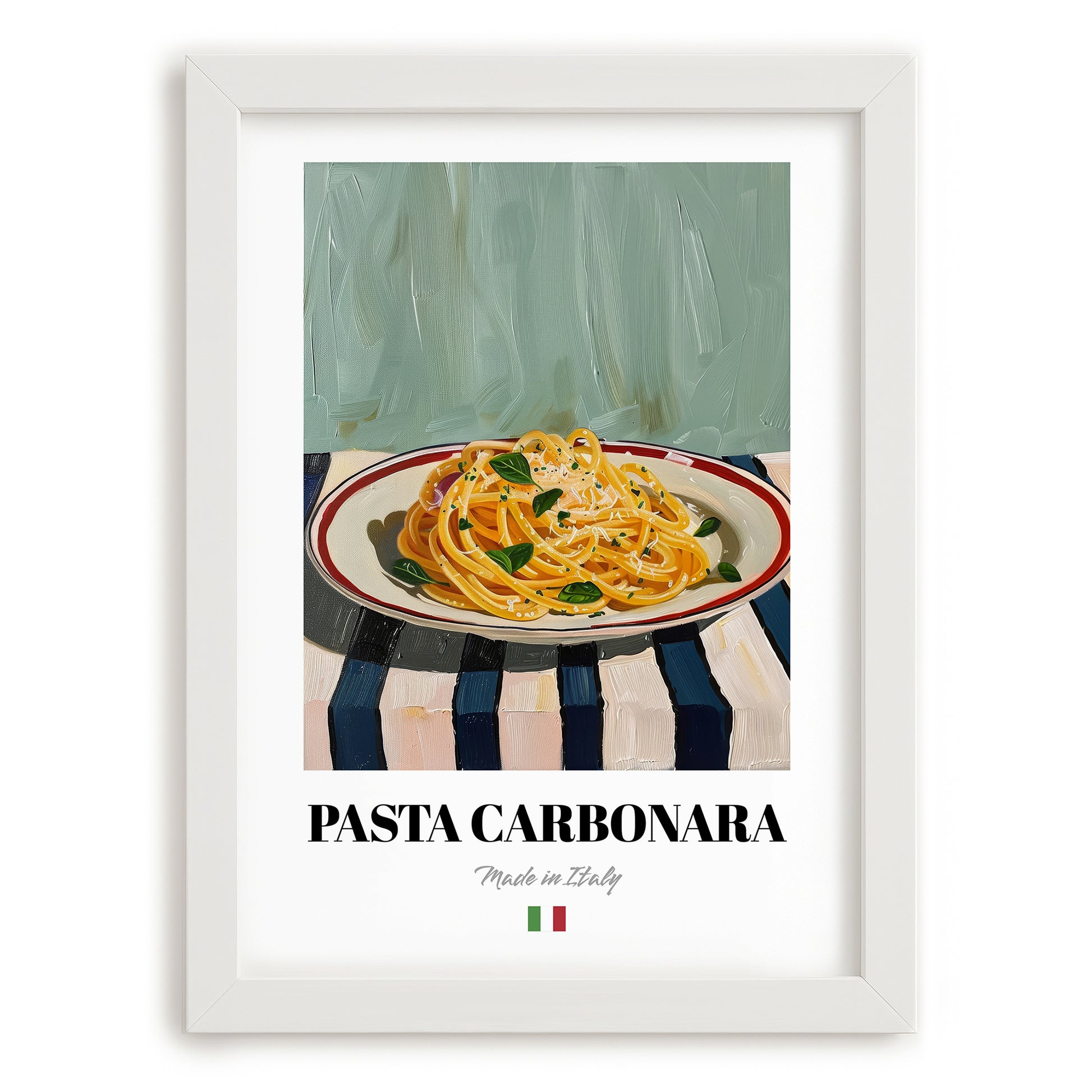 Pasta Carbonara – Italian Pasta, Ristorante Poster, placed in minimal white frame