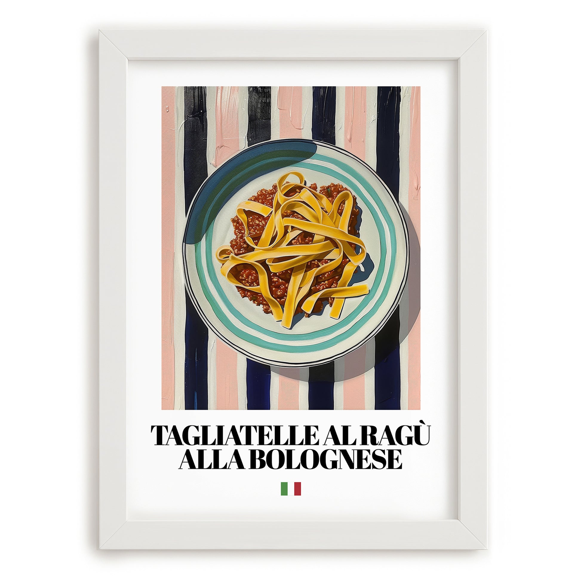 Tagliatelle al ragù alla Bolognese – Italian Pasta, Trattoria Poster, placed in minimal white frame