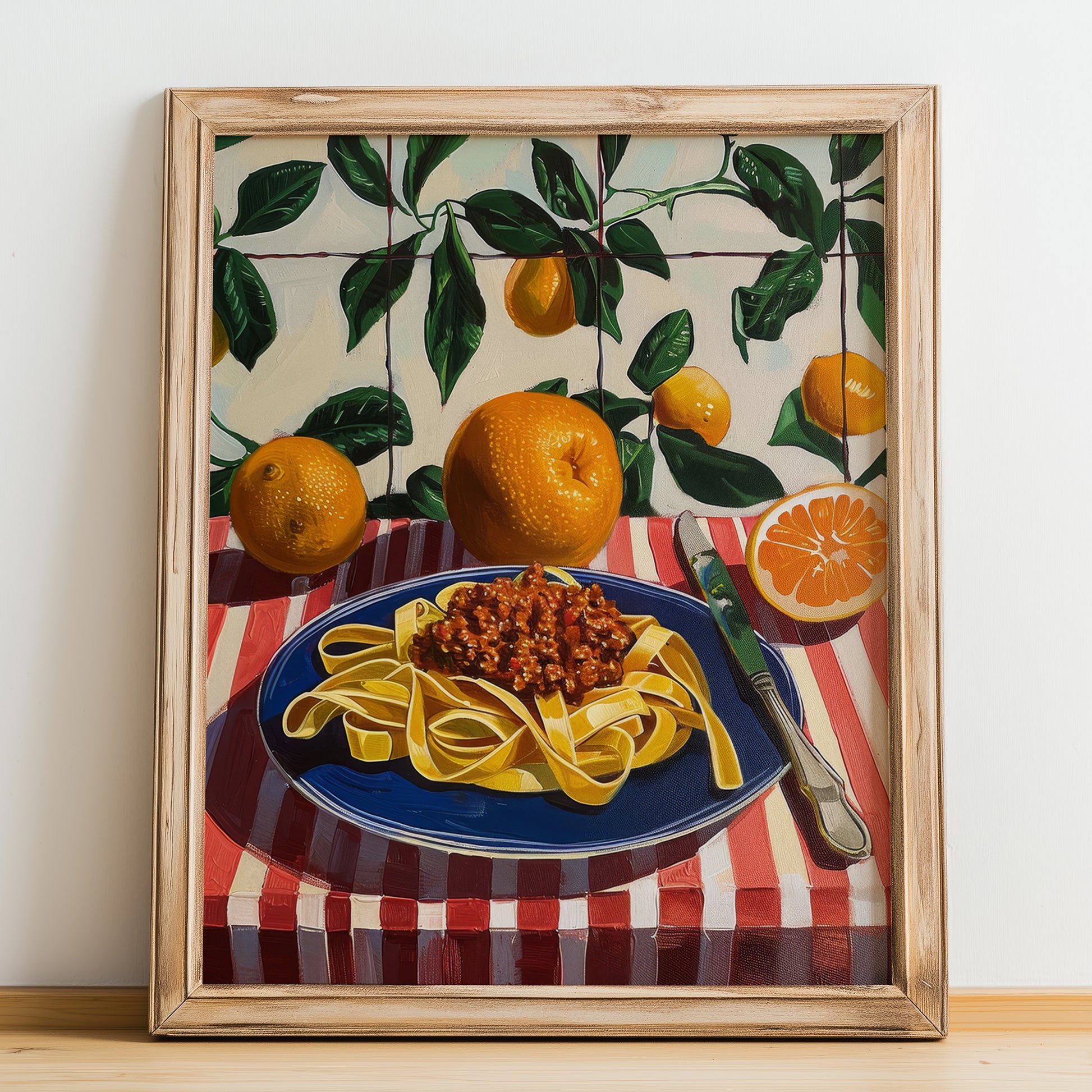 Tagliatelle al ragù alla Bolognese – Italian Pasta, Trattoria Poster, no-text version framed in wood