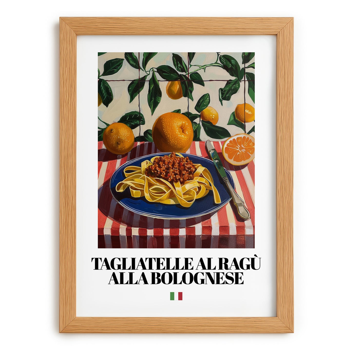 Tagliatelle al ragù alla Bolognese – Italian Pasta, Trattoria Poster, set in oak frame