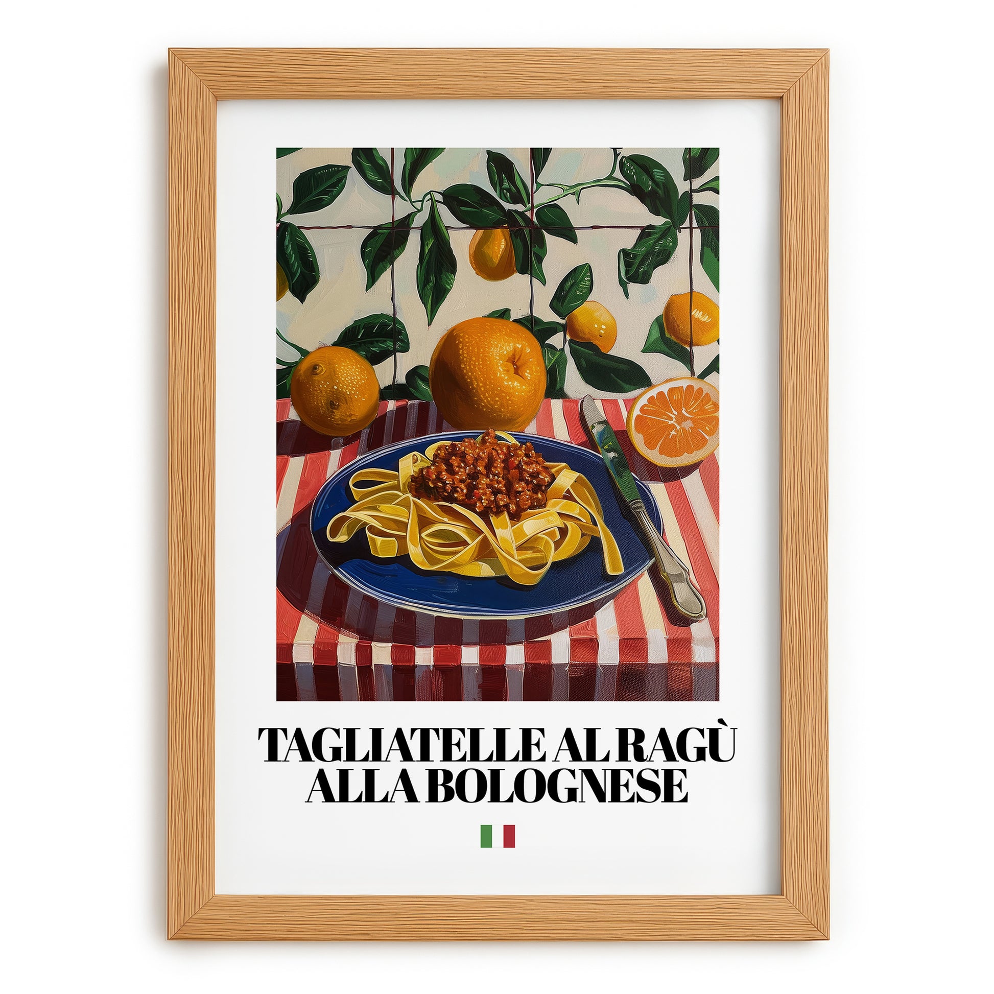 Tagliatelle al ragù alla Bolognese – Italian Pasta, Trattoria Poster, set in oak frame