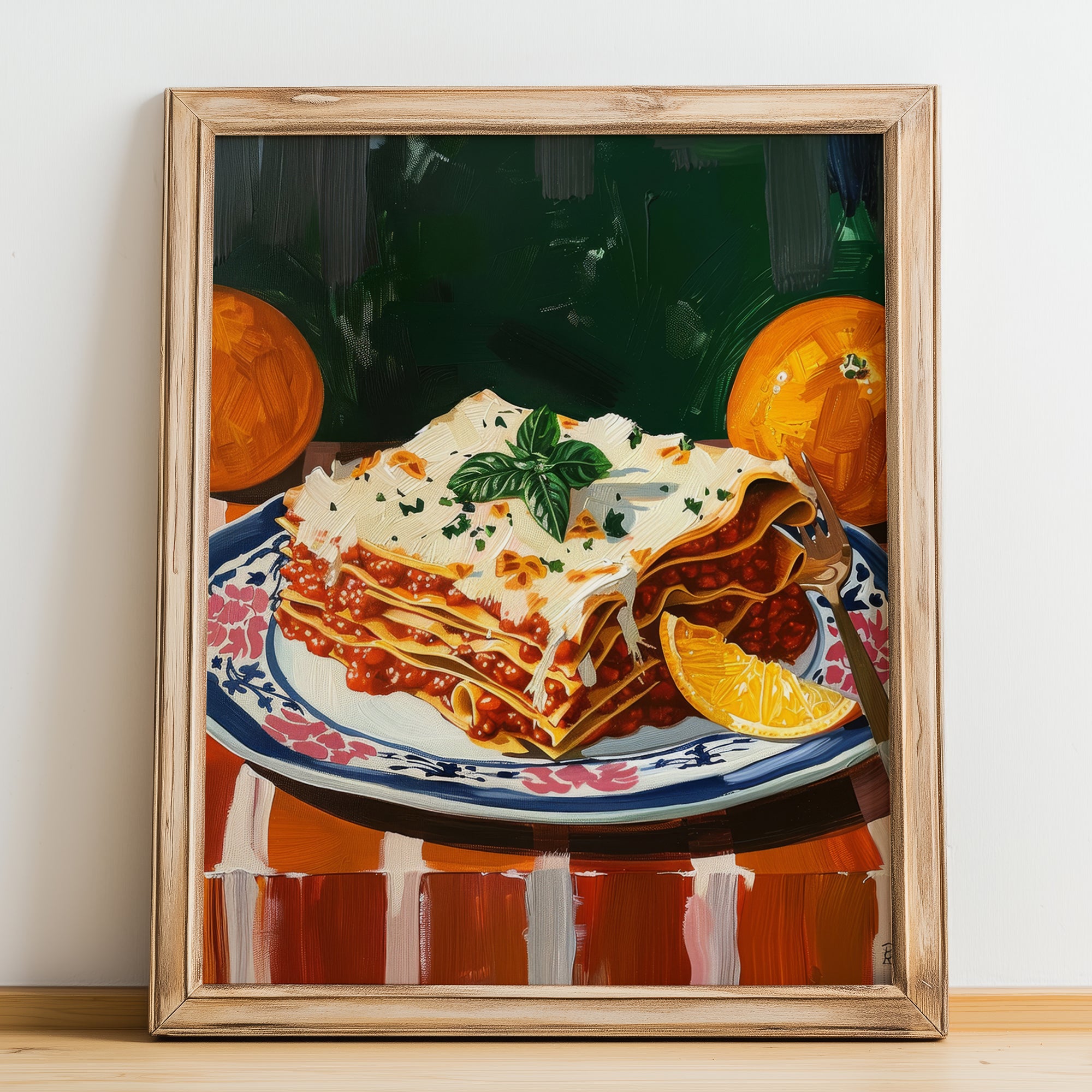 Lasagne alla Bolognese – Italian Pasta, Osteria Wall Art, no-text version framed in wood