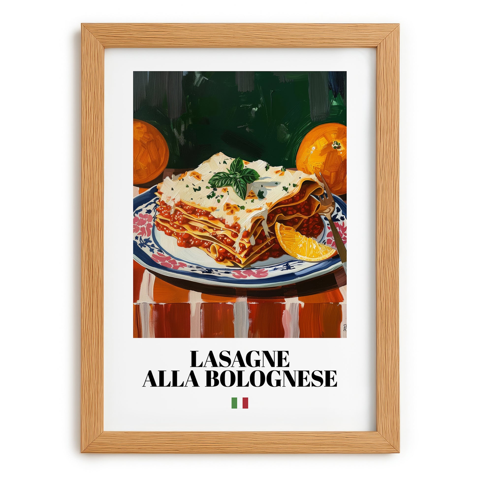 Lasagne alla Bolognese – Italian Pasta, Osteria Wall Art, set in oak frame