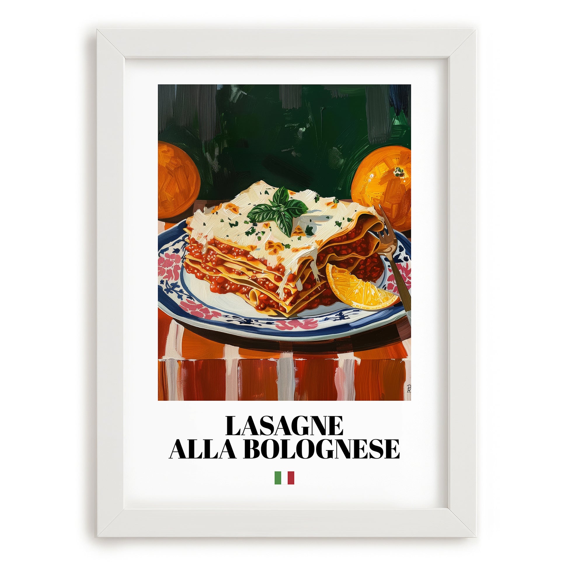 Lasagne alla Bolognese – Italian Pasta, Osteria Wall Art, placed in minimal white frame