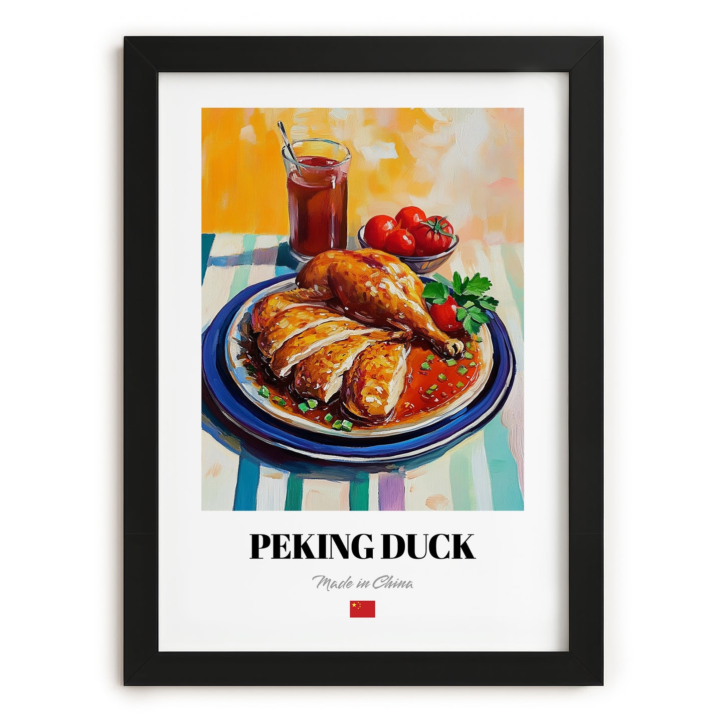 Peking Duck – Oil Painting, Chinese Food Wall Decor, in sleek black frame