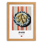 Jiaozi Dumplings – on Striped Tablecloth, Chinese Food Art, set in oak frame