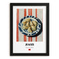 Jiaozi Dumplings – on Striped Tablecloth, Chinese Food Art, in sleek black frame