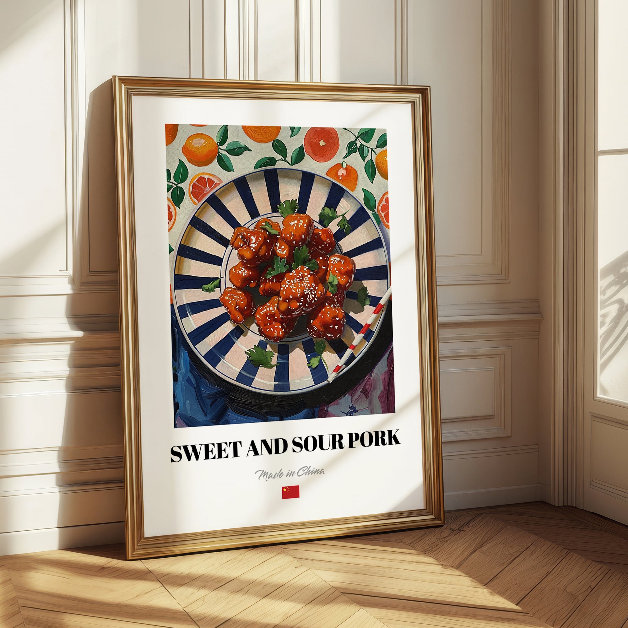 Sweet and Sour Pork – Oil Painting, Chinese Food Illustration