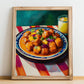 Sweet and Sour Pork – on Striped Tablecloth, Chinese Food Painting, no-text version framed in wood