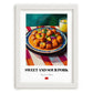 Sweet and Sour Pork – on Striped Tablecloth, Chinese Food Painting, placed in minimal white frame