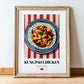 Kung Pao Chicken – on Striped Tablecloth, Chinese Food Art, in wooden frame leaning on the floor