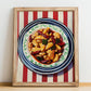 Kung Pao Chicken – on Striped Tablecloth, Chinese Food Art, no-text version framed in wood