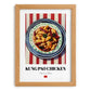 Kung Pao Chicken – on Striped Tablecloth, Chinese Food Art, set in oak frame