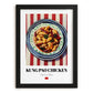 Kung Pao Chicken – on Striped Tablecloth, Chinese Food Art, in sleek black frame