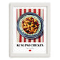 Kung Pao Chicken – on Striped Tablecloth, Chinese Food Art, placed in minimal white frame