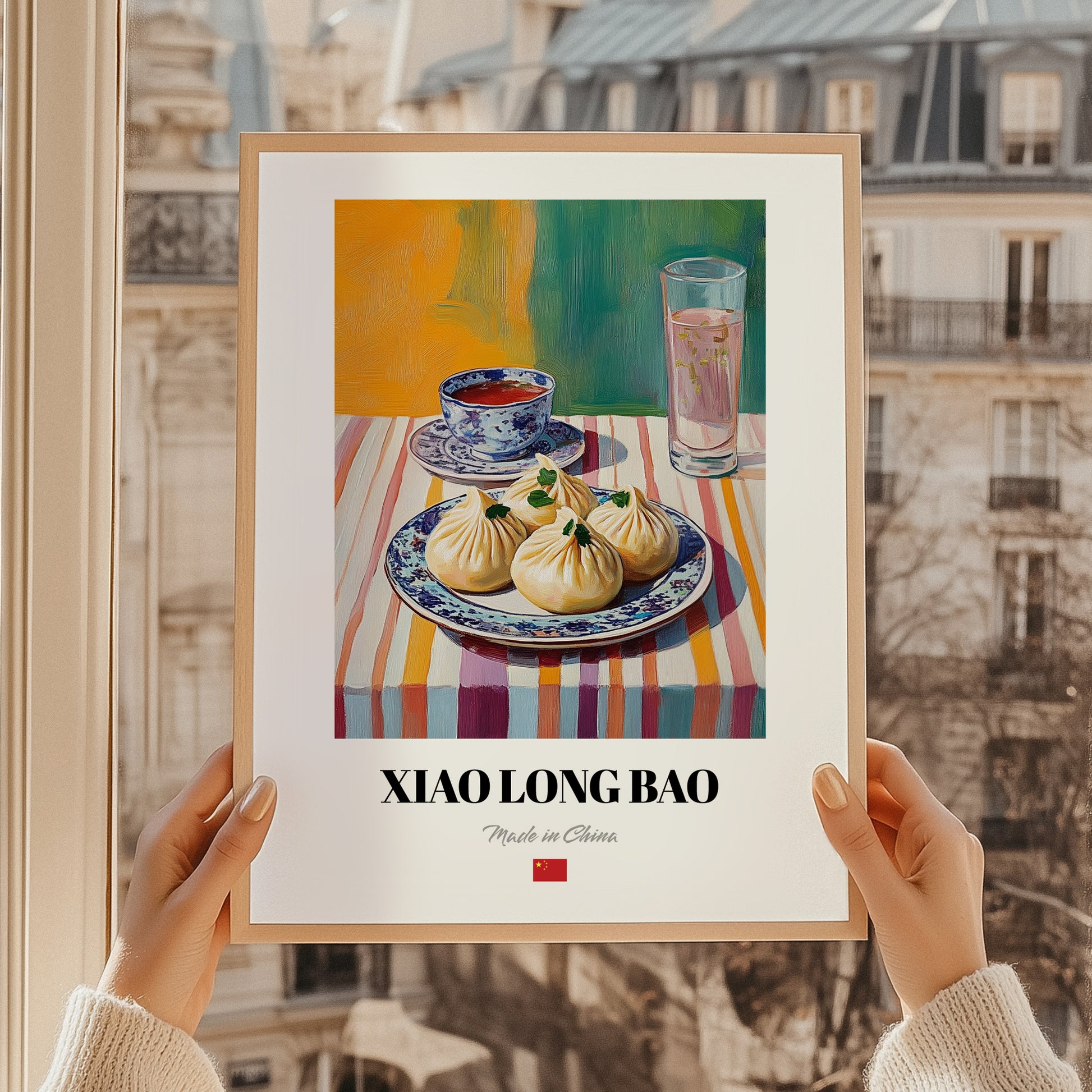 Xiao Long Bao – Colorful Oil Painting, Chinese Food Poster, styled in a charming Paris street view