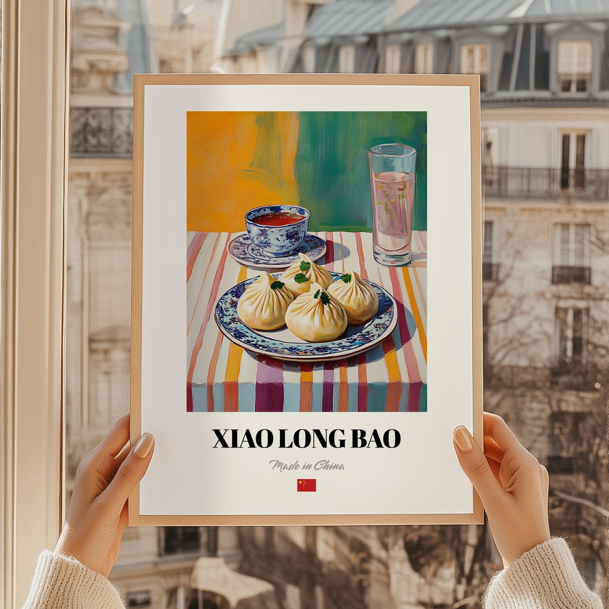 Xiao Long Bao – Colorful Oil Painting, Chinese Food Poster, styled in a charming Paris street view