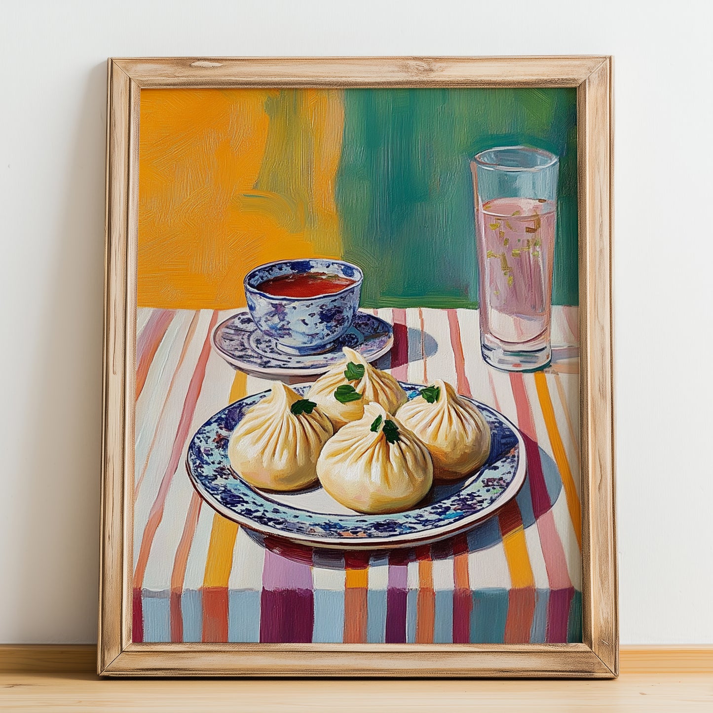 Xiao Long Bao – Colorful Oil Painting, Chinese Food Poster, no-text version framed in wood