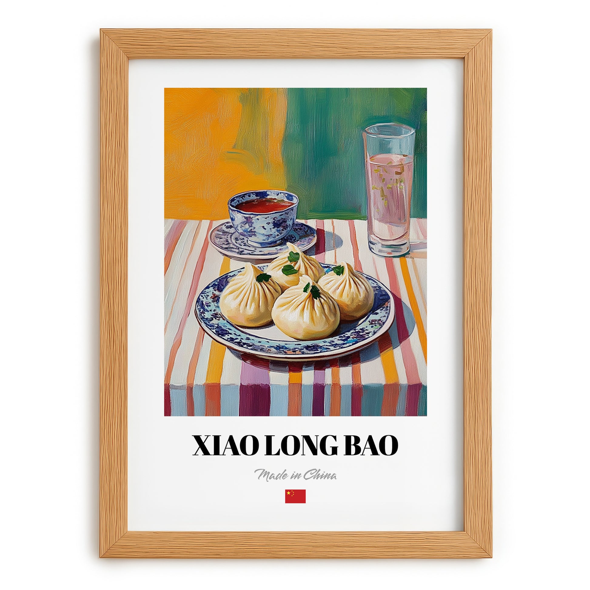 Xiao Long Bao – Colorful Oil Painting, Chinese Food Poster, set in oak frame