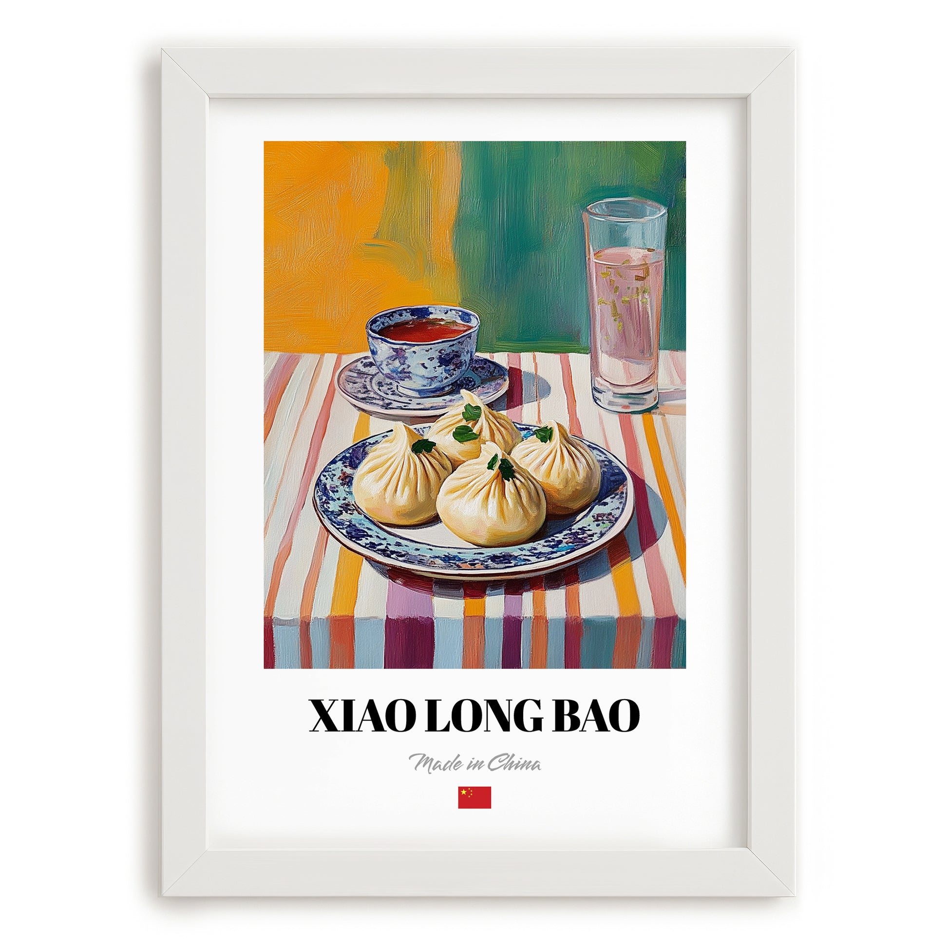Xiao Long Bao – Colorful Oil Painting, Chinese Food Poster, placed in minimal white frame