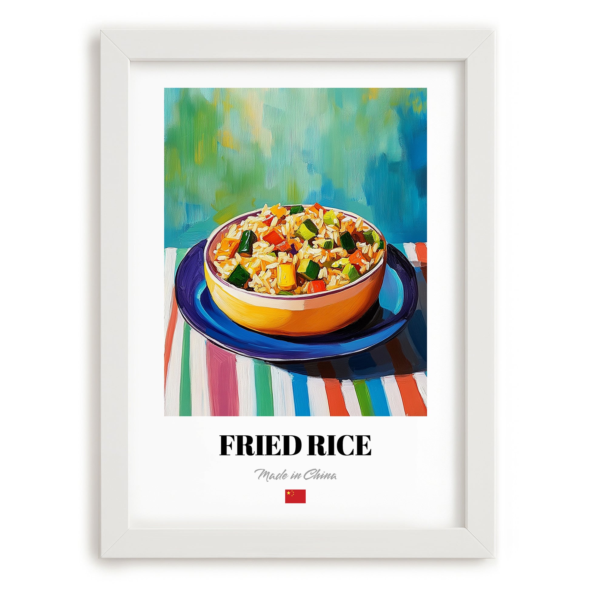 Chǎofàn – Oil Painting, Chinese Food Painting, placed in minimal white frame