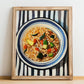 Chǎofàn (Fried Rice) – on Striped Tablecloth, Chinese Food Still Life, no-text version framed in wood