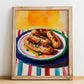 Bratwurst – Art, German Food Poster, no-text version framed in wood