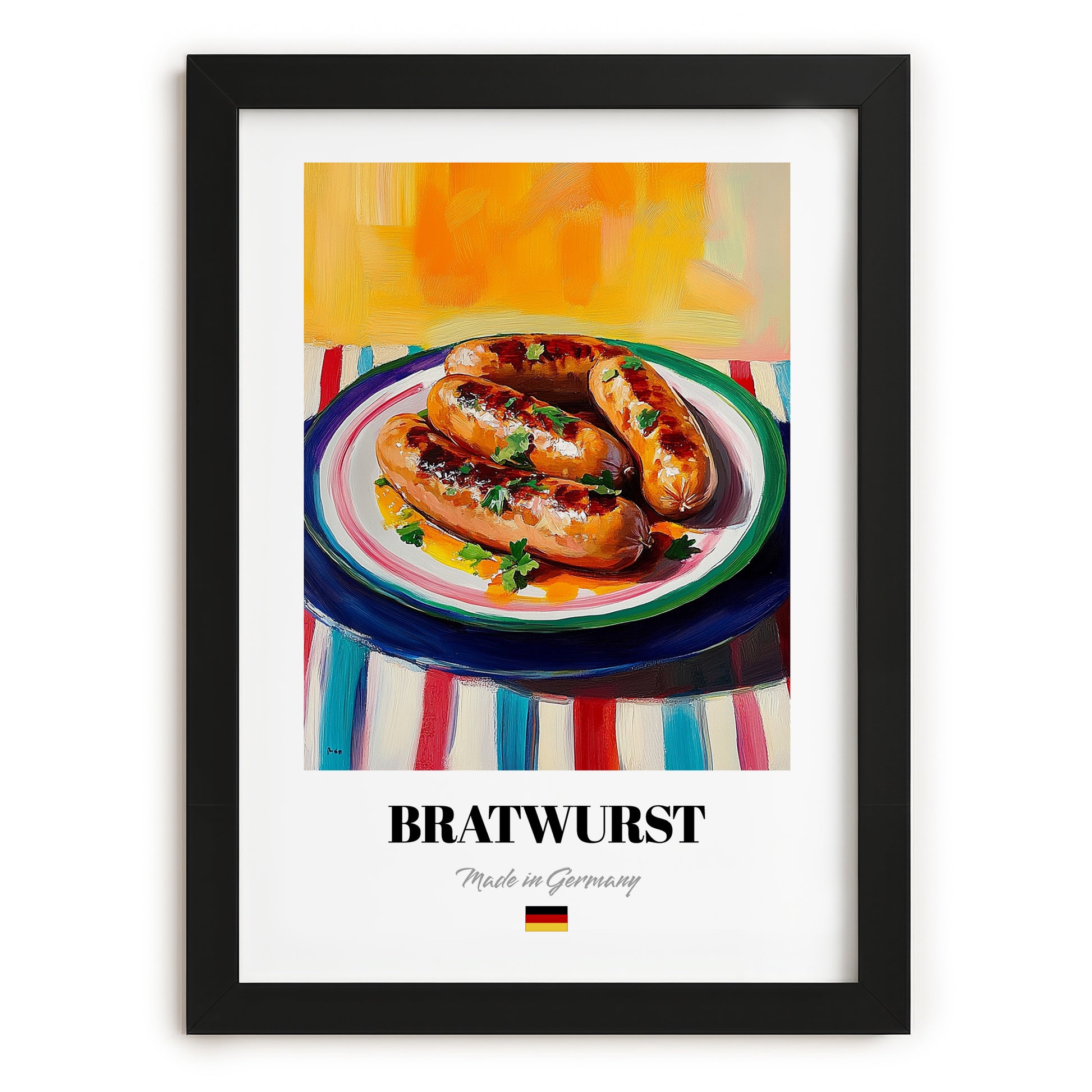Bratwurst – Art, German Food Poster, in sleek black frame
