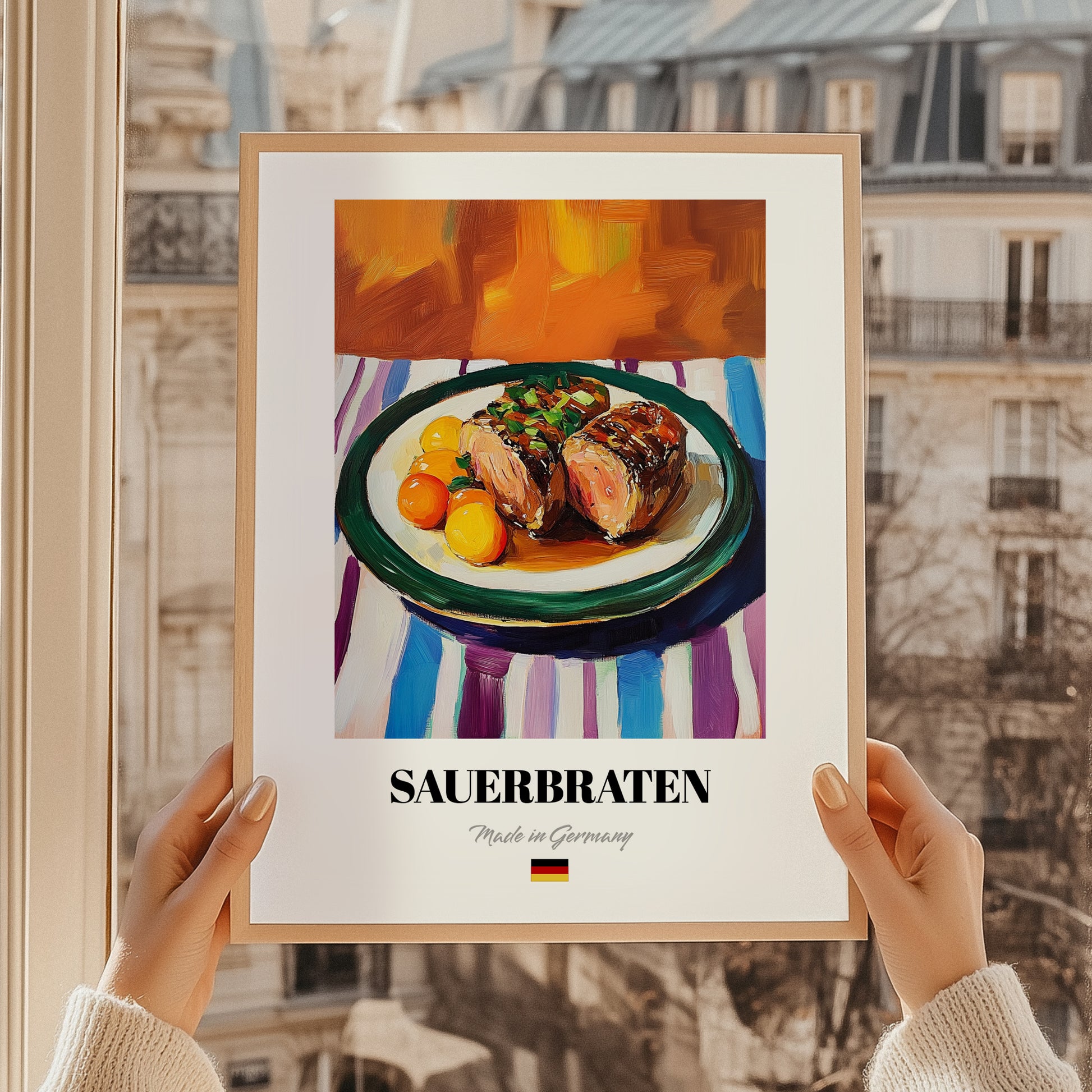 Sauerbraten – Art, German Food Painting, styled in a charming Paris street view