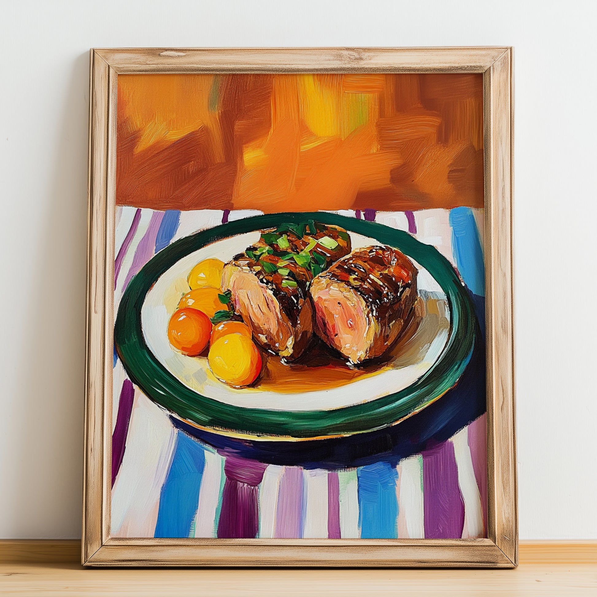 Sauerbraten – Art, German Food Painting, no-text version framed in wood