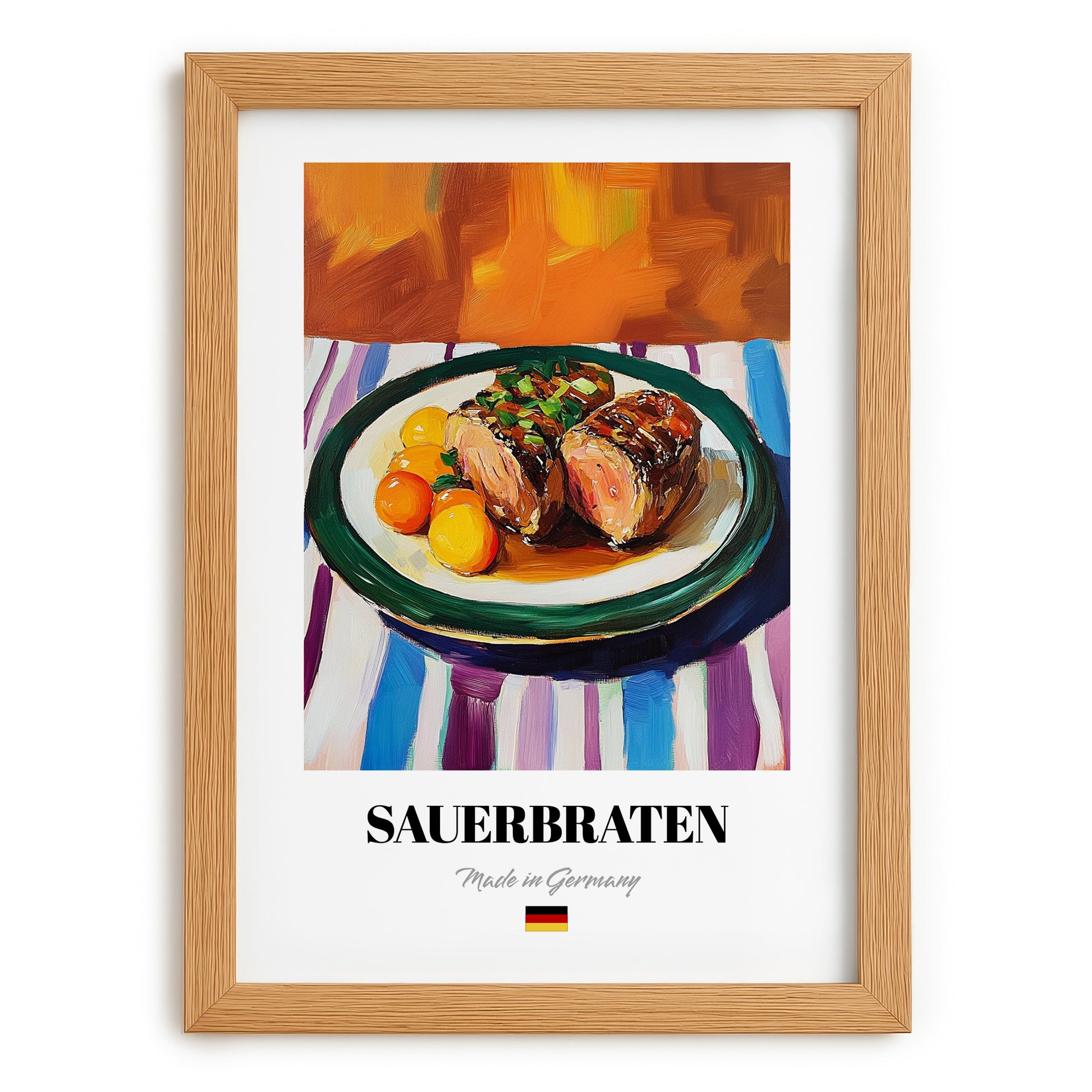 Sauerbraten – Art, German Food Painting, set in oak frame