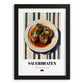 Sauerbraten – on Striped Tablecloth, German Food Art, in sleek black frame