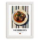 Sauerbraten – on Striped Tablecloth, German Food Art, placed in minimal white frame