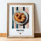 Pretzel (Brezen) – on Striped Tablecloth, German Pastry Wall Decor, in wooden frame leaning on the floor
