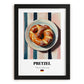 Pretzel (Brezen) – on Striped Tablecloth, German Pastry Wall Decor, in sleek black frame
