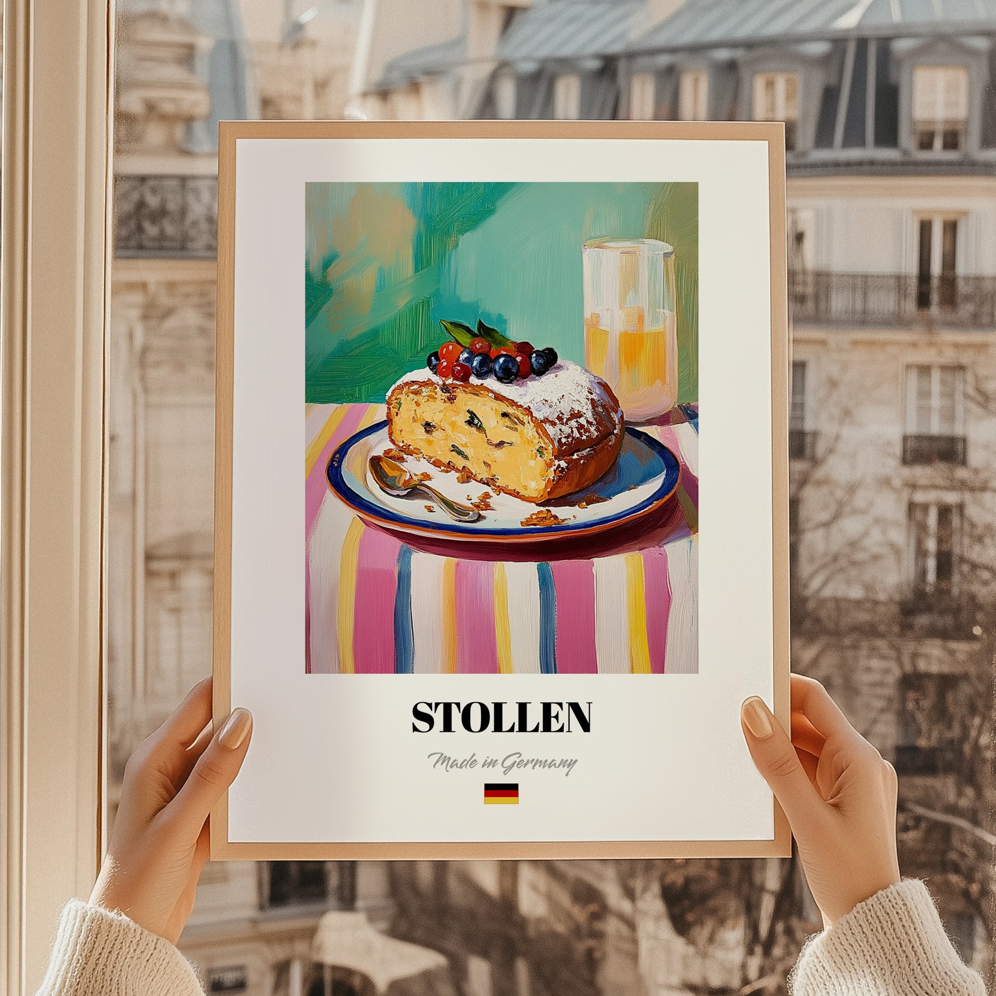 Stollen – Art, German Dessert Still Life, styled in a charming Paris street view
