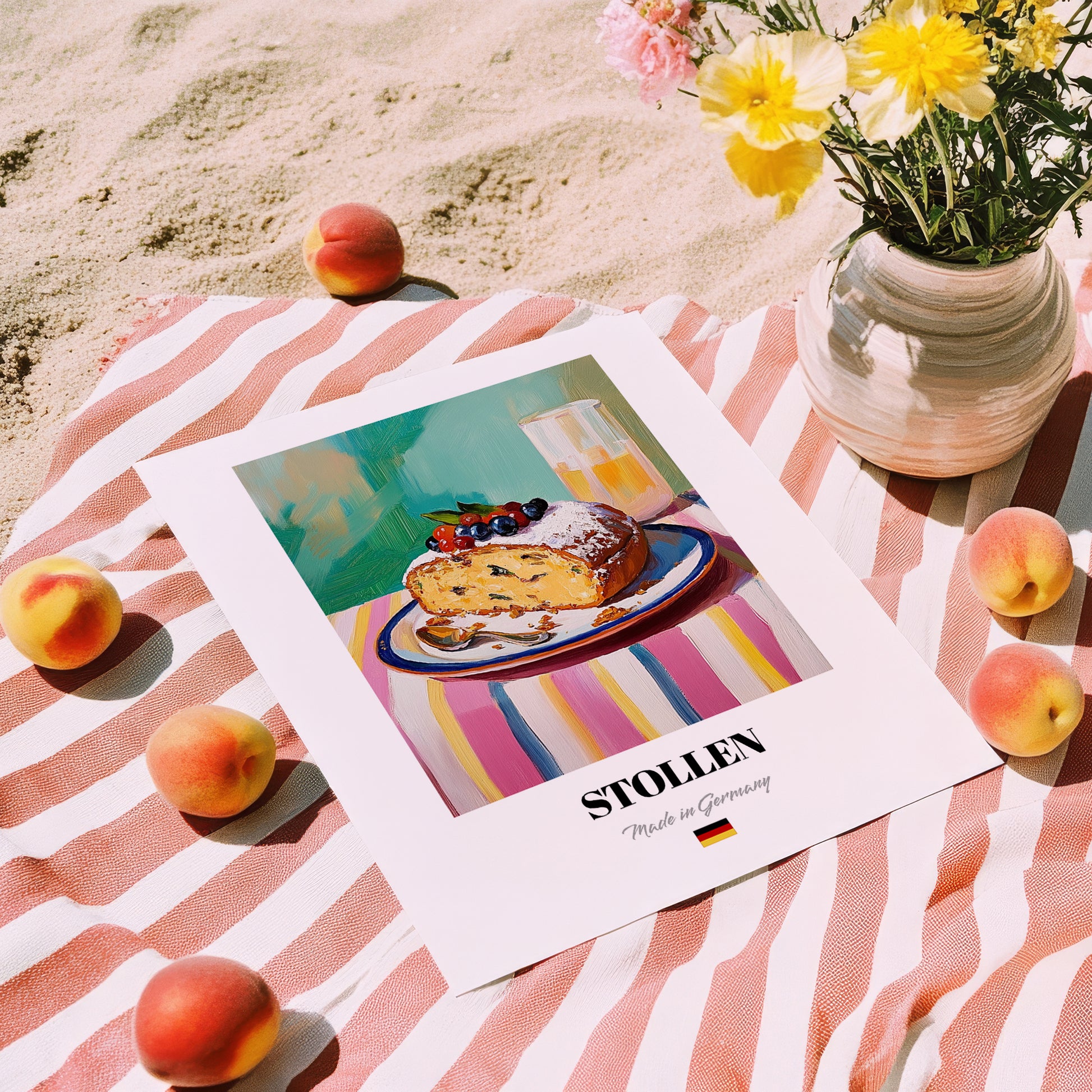 Stollen – Art, German Dessert Still Life, unframed on coastal sand
