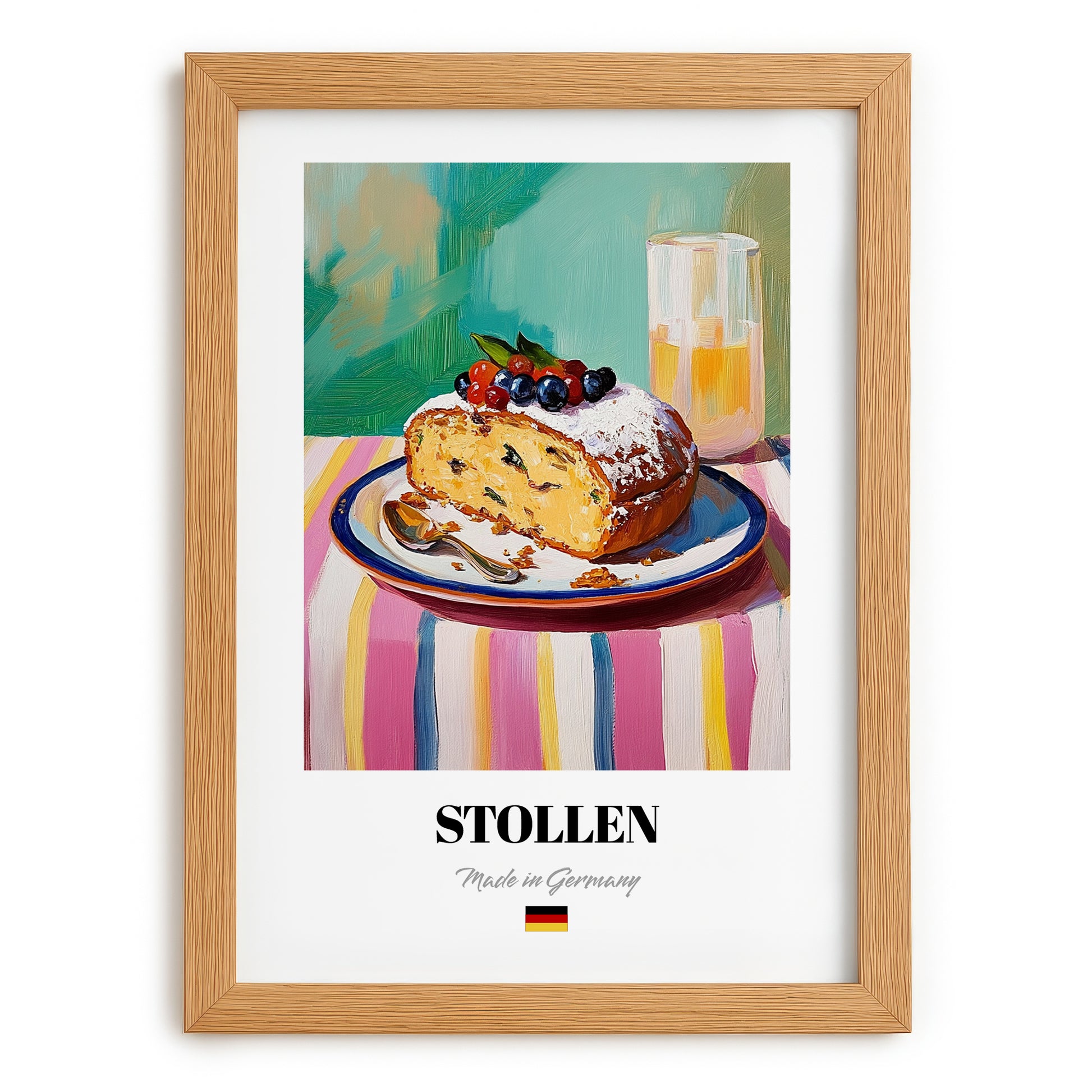 Stollen – Art, German Dessert Still Life, set in oak frame