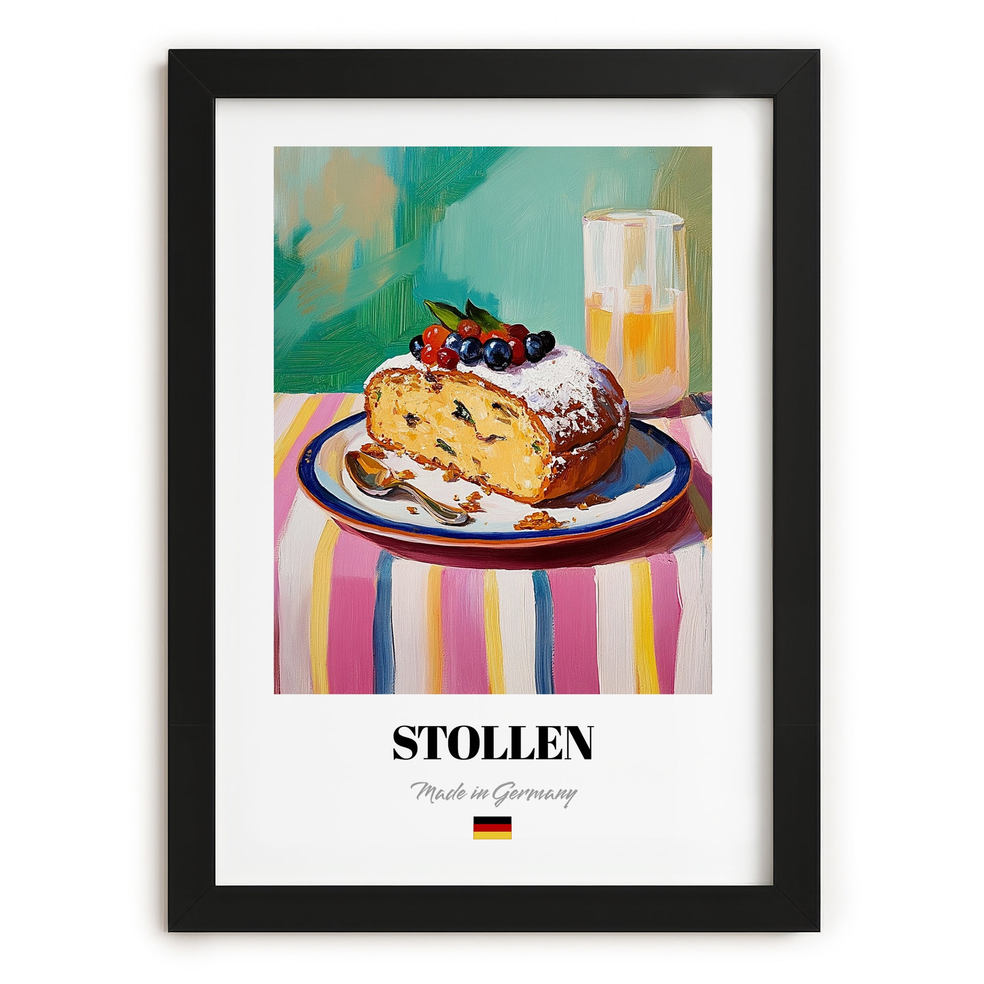 Stollen – Art, German Dessert Still Life, in sleek black frame